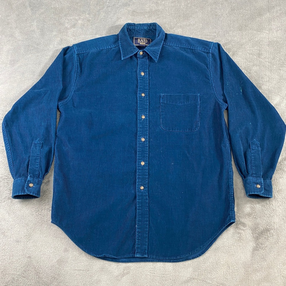 Vtg GH Bass Co Corduroy Button Down Shirt Shacket Mens M Blue Long Sleeve Thick!